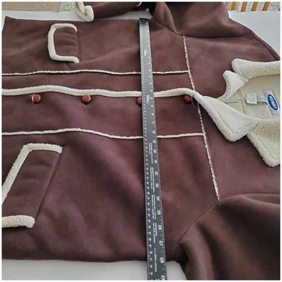 EUC Mens Y2K Brown Sherpa-Lined Faux Suede Coat Old Navy Sz XL Heritage Workwear - Picture 7 of 12